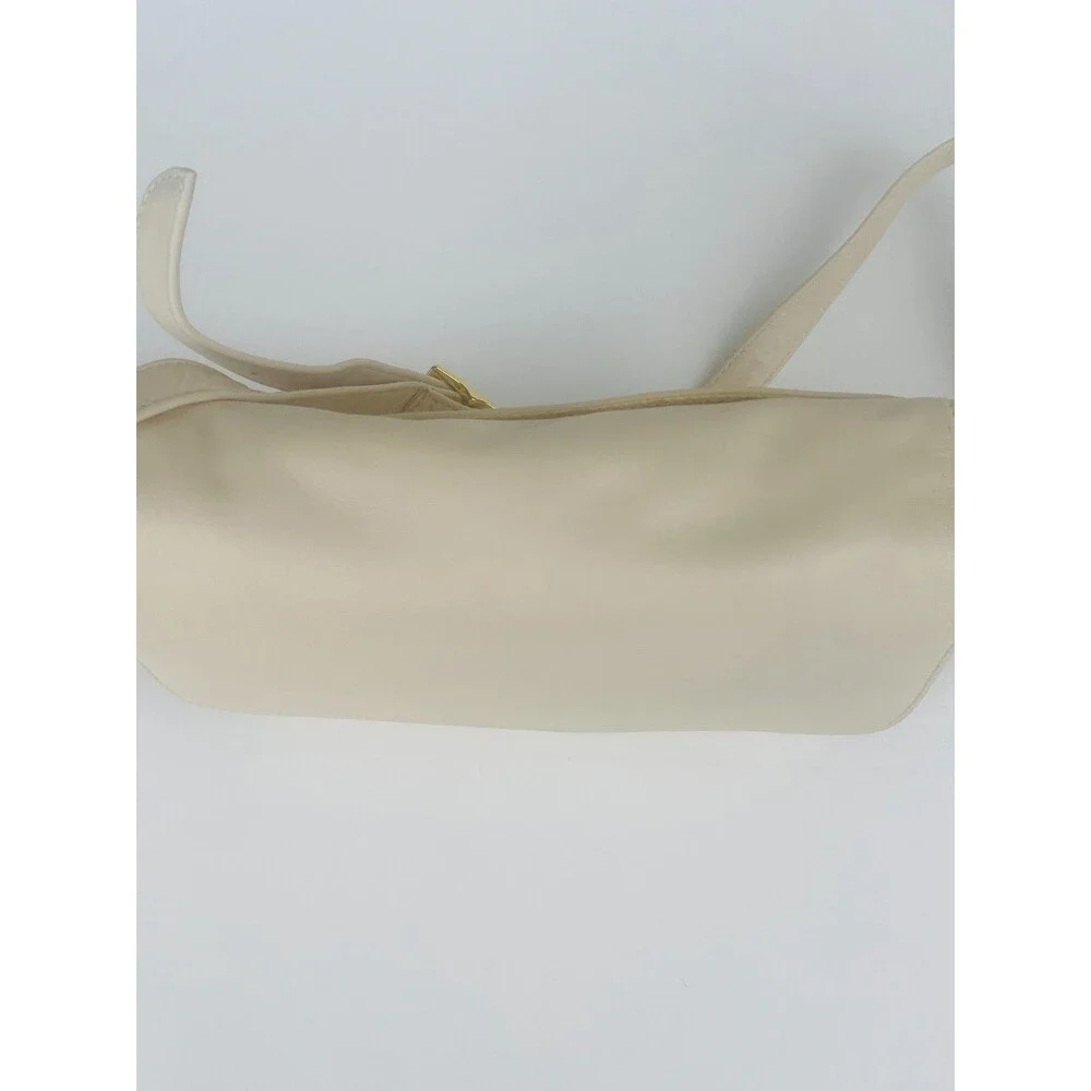 Vintage Etienne Aigner Ivory Leather Crossbody Shoulder Flap Bag Gold Hardware